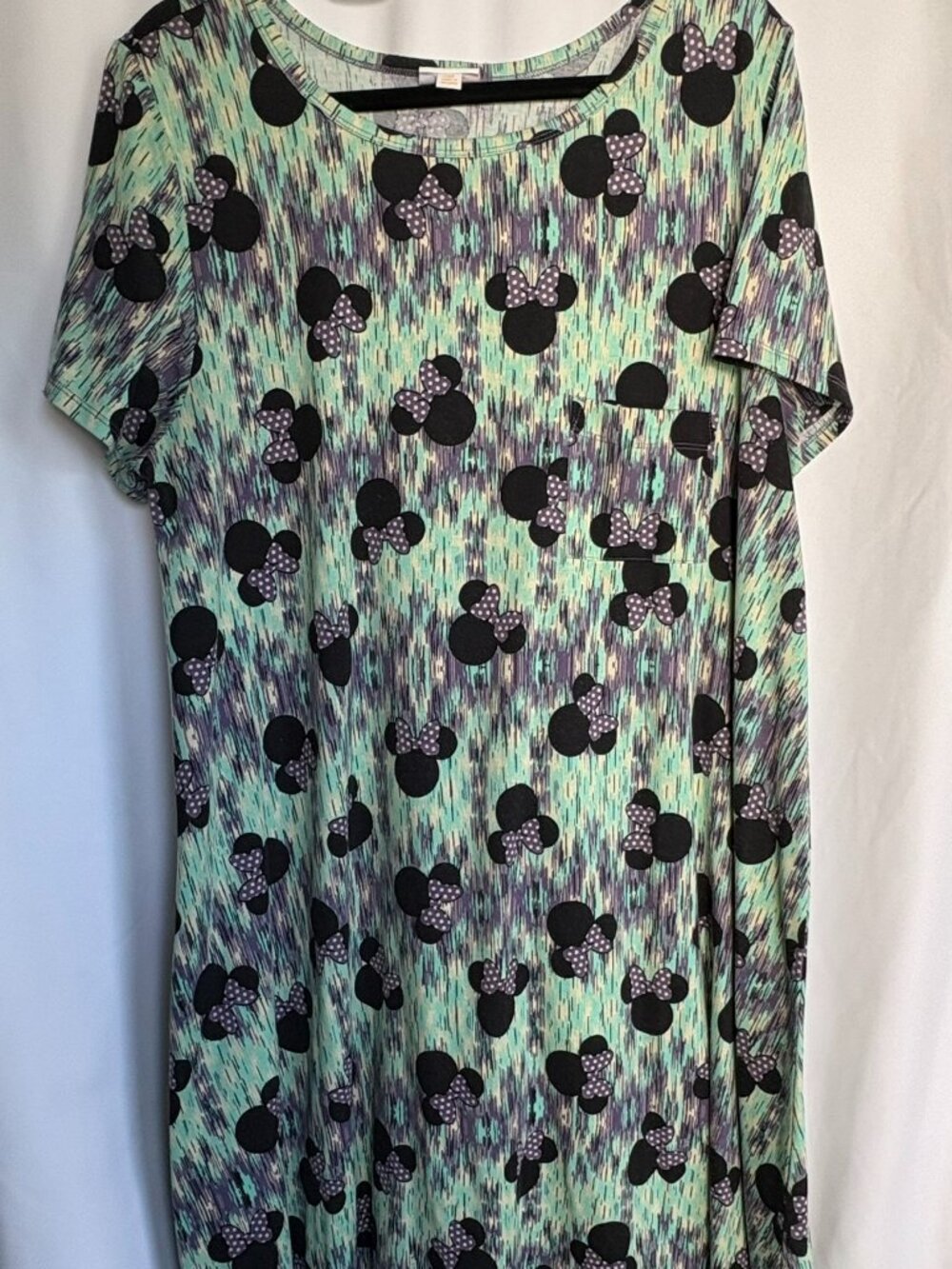 LuLaRoe Carly 3XL Minnie Head Purple Bow Green Watercolor Disney Dress